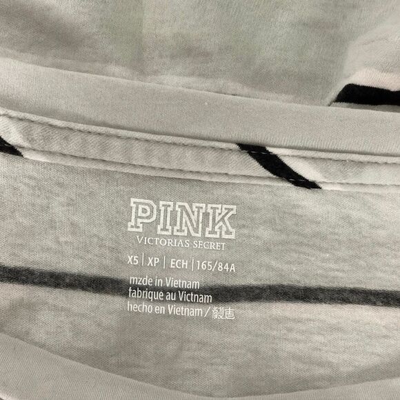 PINK Victoria’s Secret Striped Oversized Soft T-Shirt Gray Black White Size XS - Picture 3 of 3